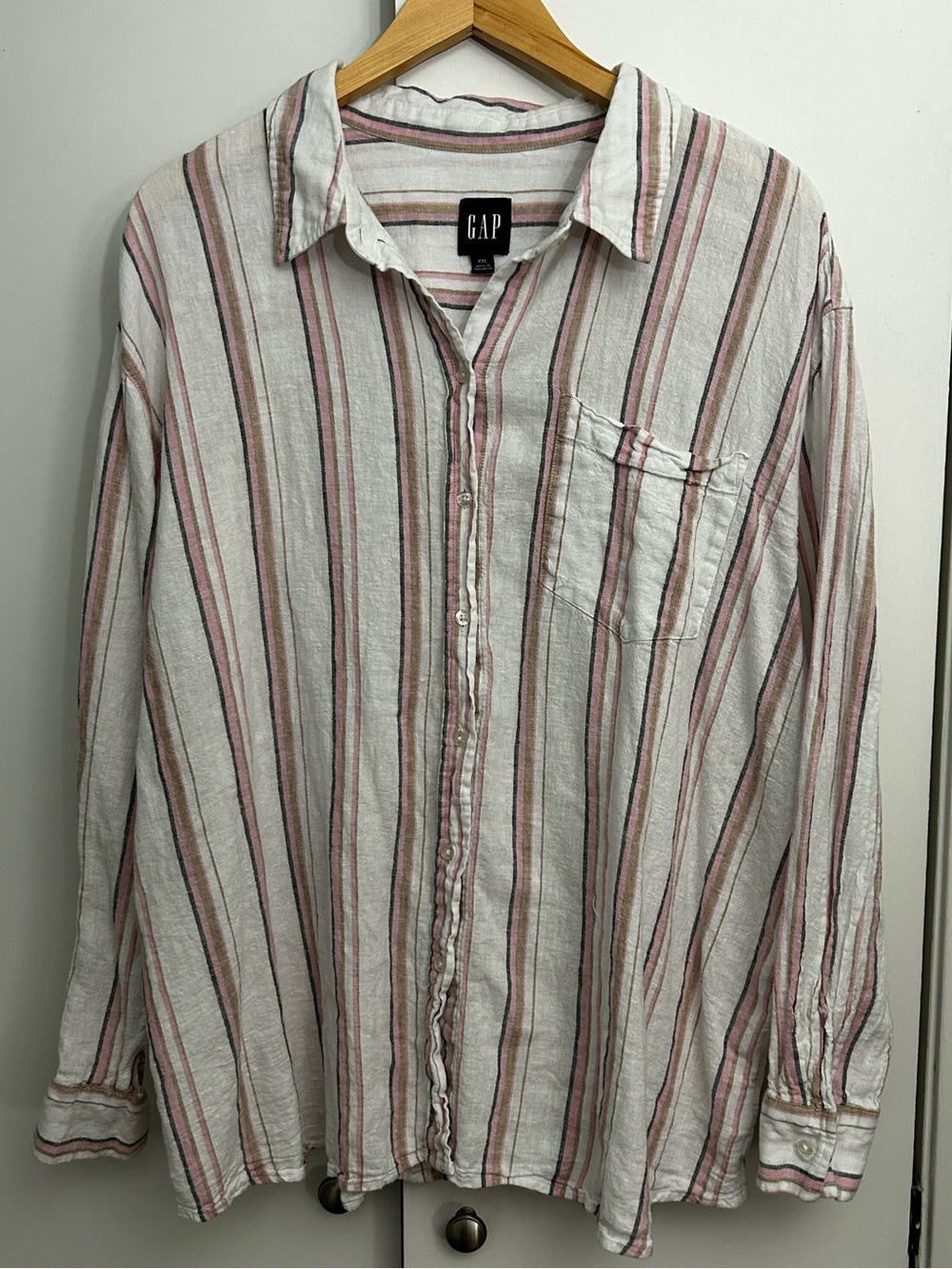 GAP Linen Blend Long Sleeved Striped Button-Up Shirt XXL